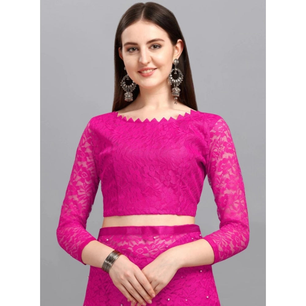 Women's Net Self Design Saree — Rani
