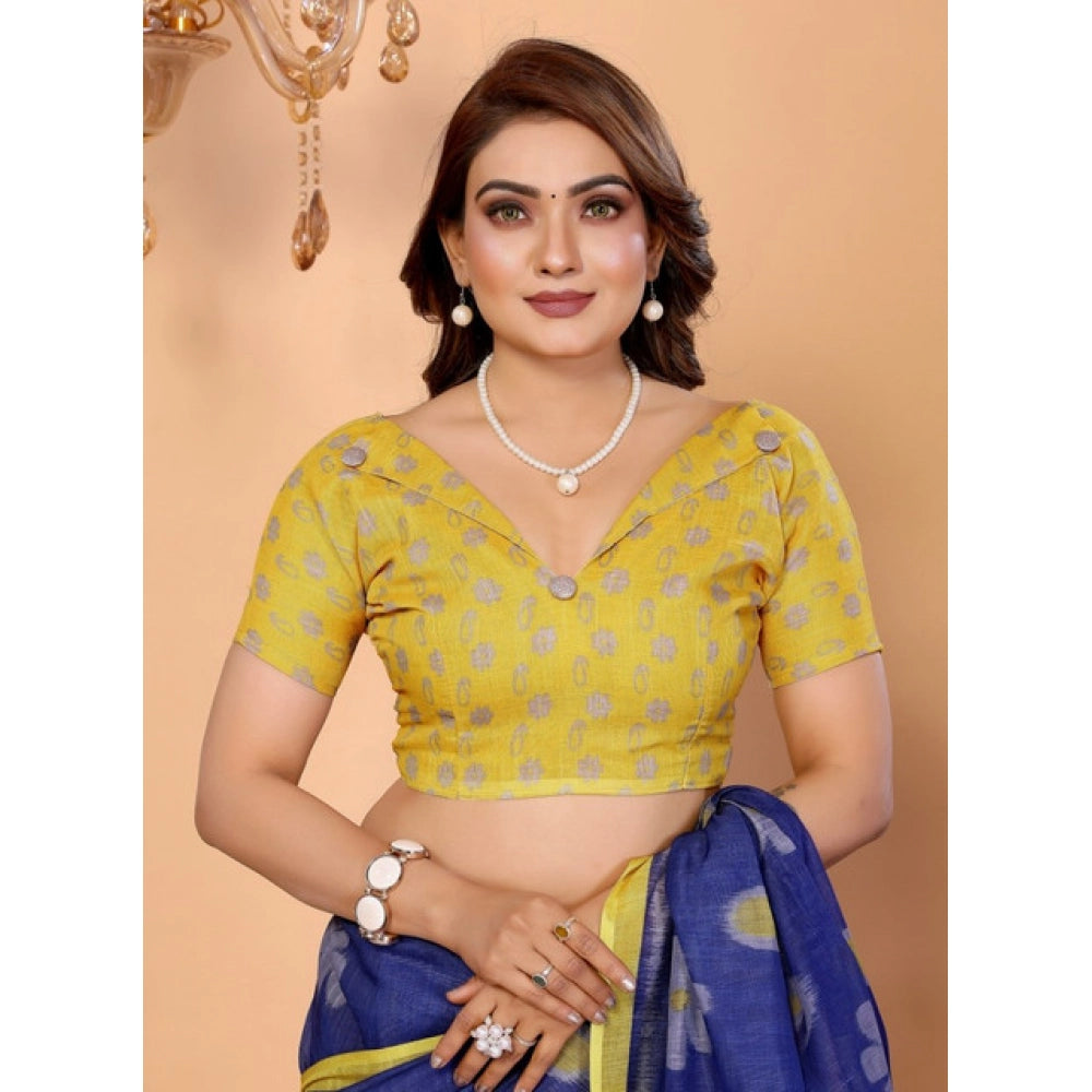 Women's Linen Cotton Printed Saree — Blue · 1960