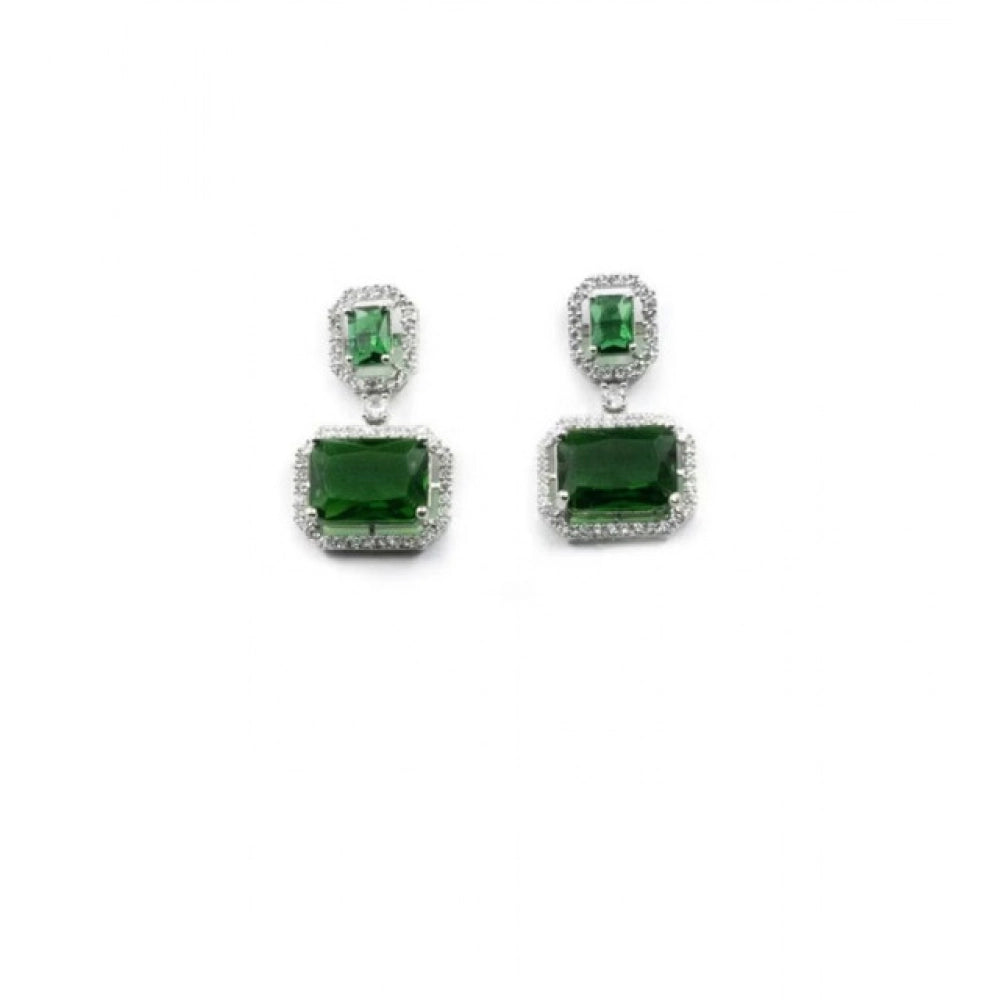 Women's Brass Silver Plated Drop Earrings — Green · 1966
