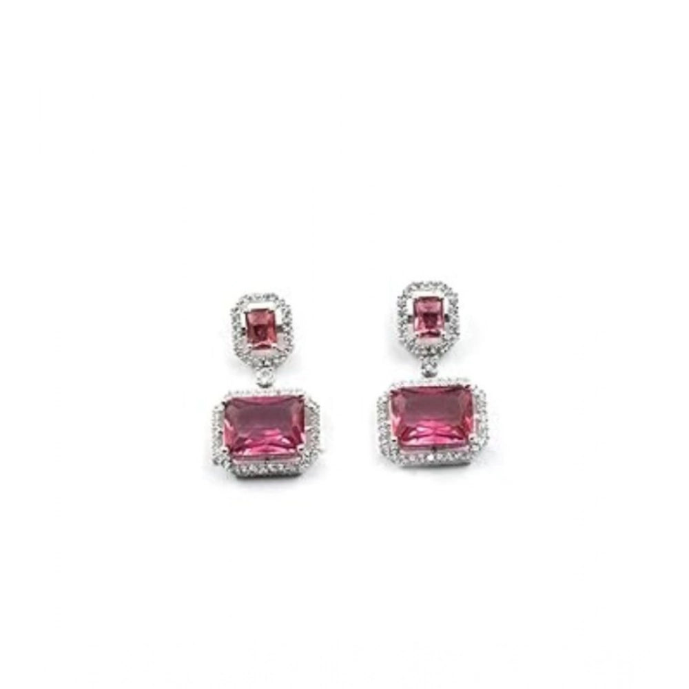 Women's Brass Silver Plated Drop Earrings — Red · 1968