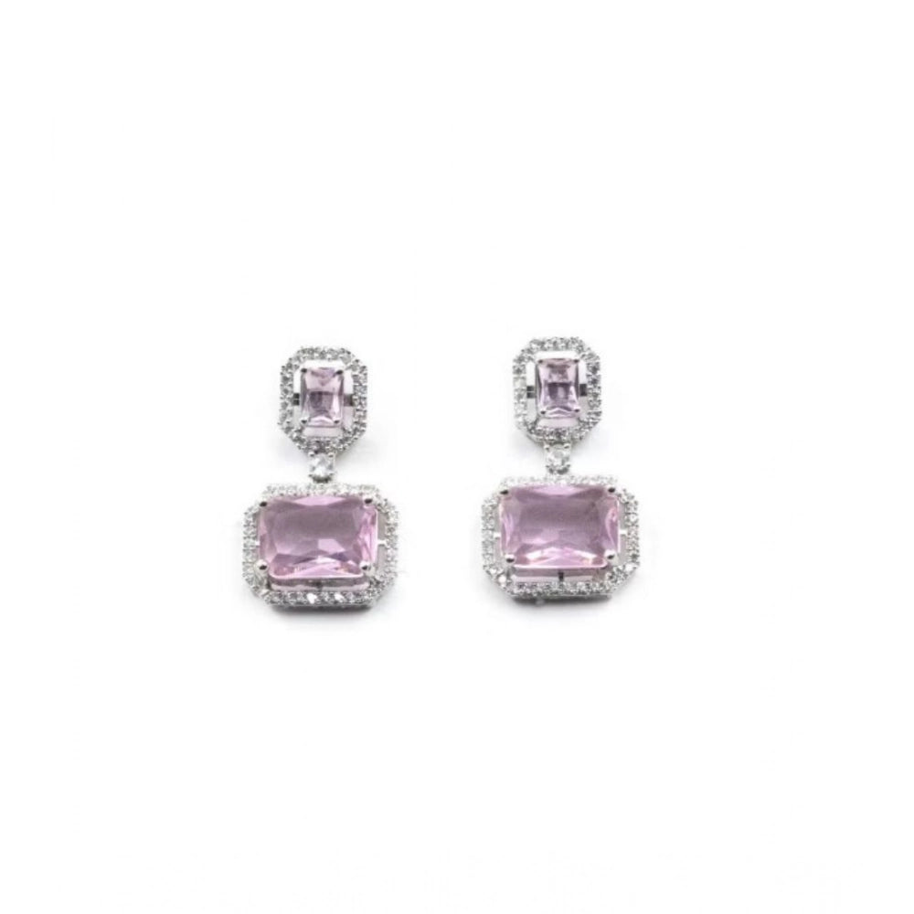Women's Brass Silver Plated Drop Earrings — Pink · 1969