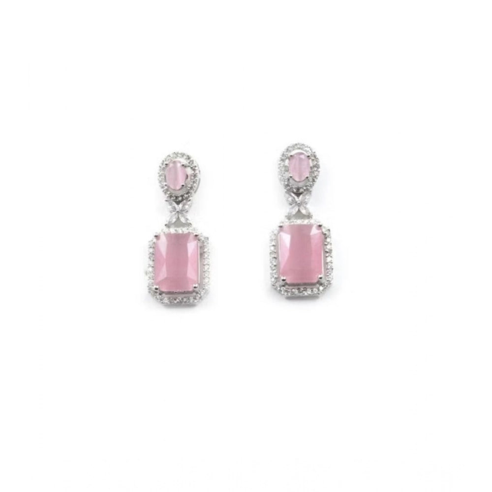 Women's Brass Silver Plated Drop Earrings — Pink · 1971