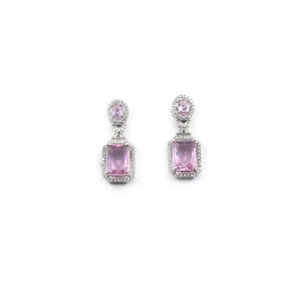 Women's Brass Silver Plated Drop Earrings — Pink · 1975