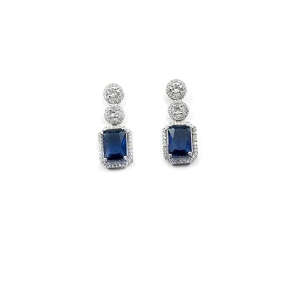 Women's Brass Silver Plated Drop Earrings — Blue · 1981