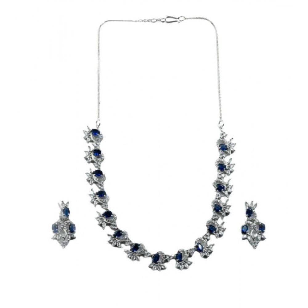Women's Brass Silver Plated Necklace Set — Blue · 2063