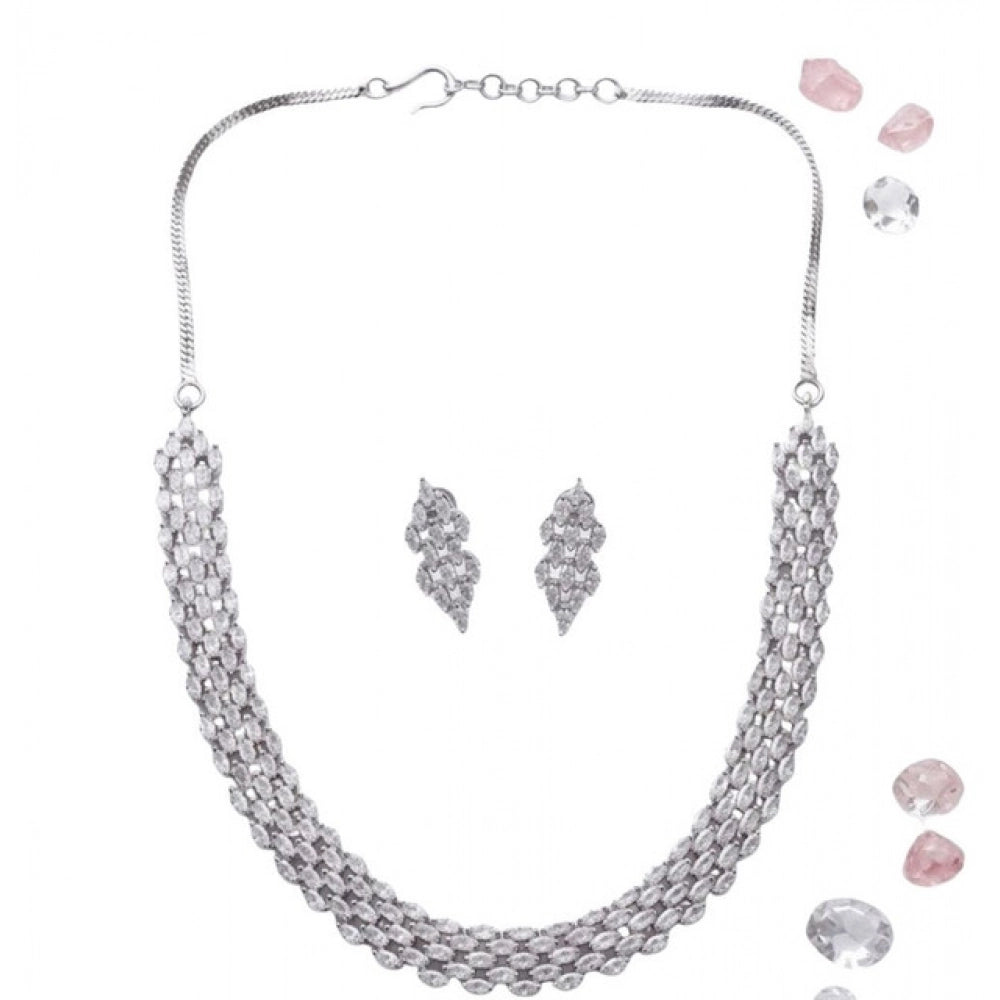 Women's Brass Silver Plated Necklace Set — Silver · 2065