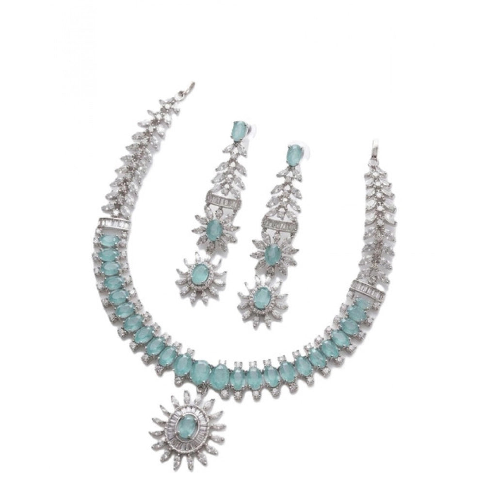 Women's Brass Silver Plated Necklace Set — Turquoise · 2072