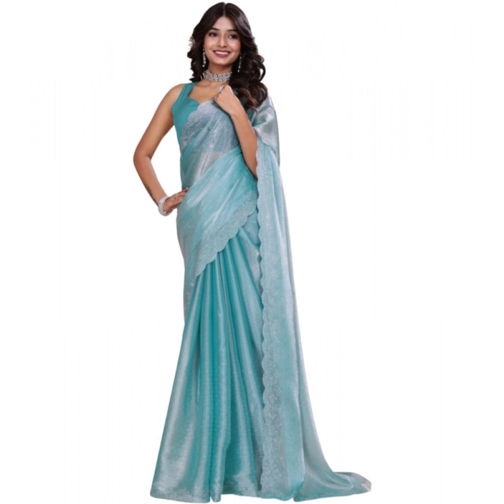 Women's Jimmy Choo Embellished Bollywood Saree — Light Blue · tBle