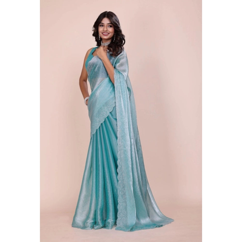 Women's Jimmy Choo Embellished Bollywood Saree — Light Blue · tBle