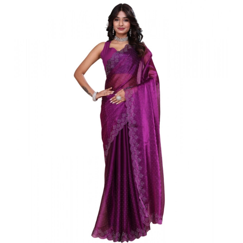 Women's Tissue Pure Silk Embellished Bollywood Saree — Purple