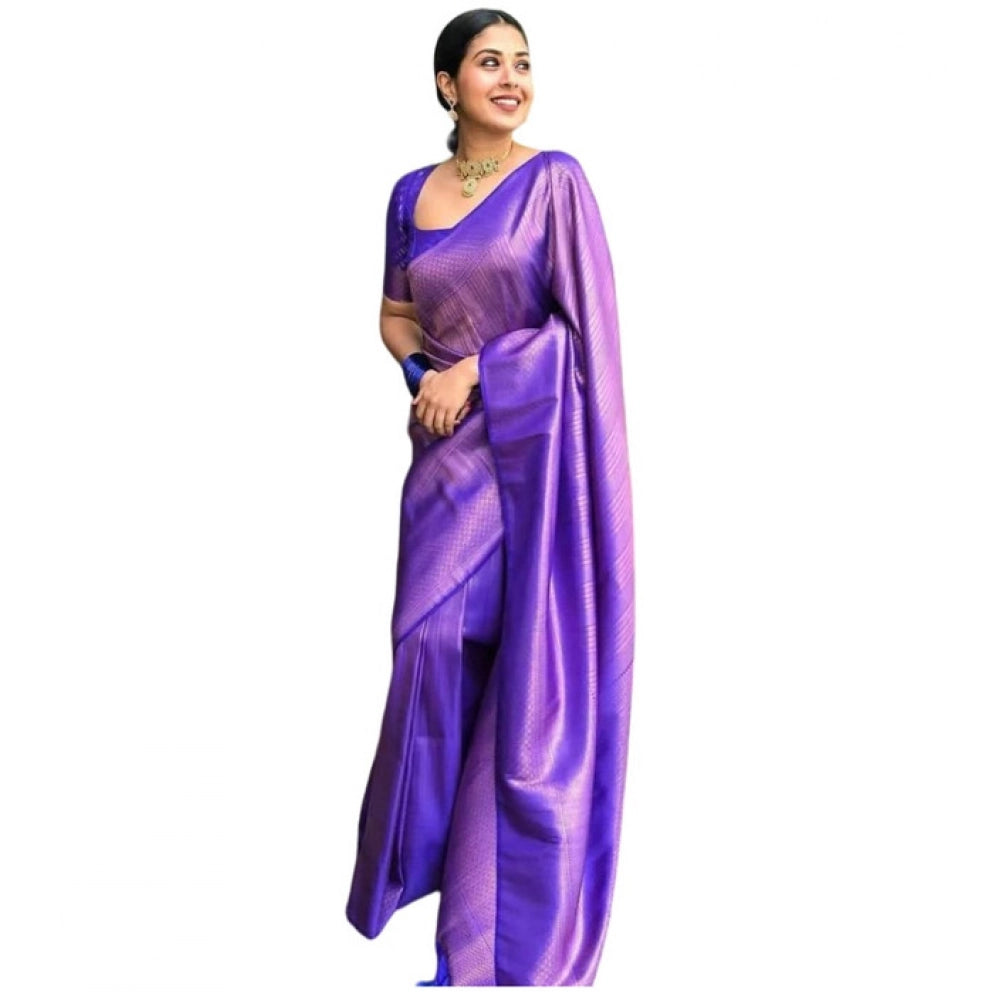 Women's Litchi Silk Printed Saree — Purple · _PUR