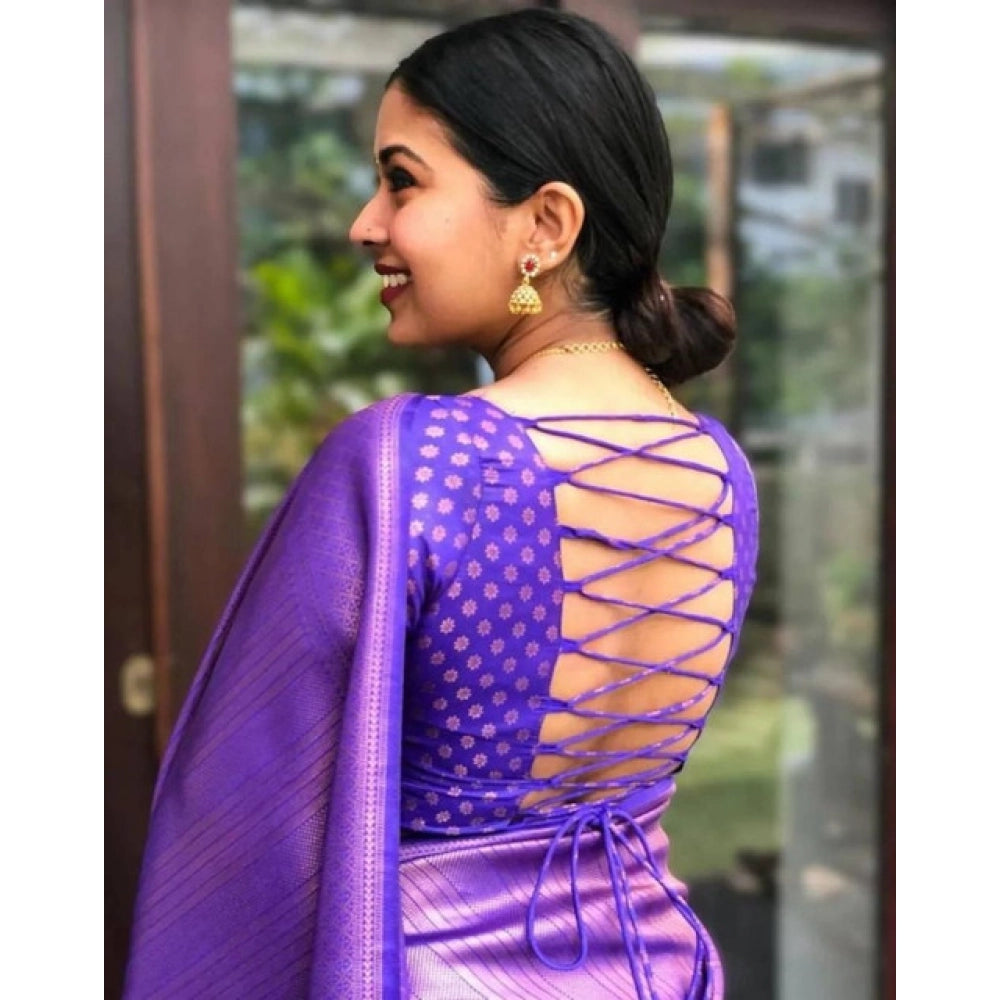 Women's Litchi Silk Printed Saree — Purple · _PUR