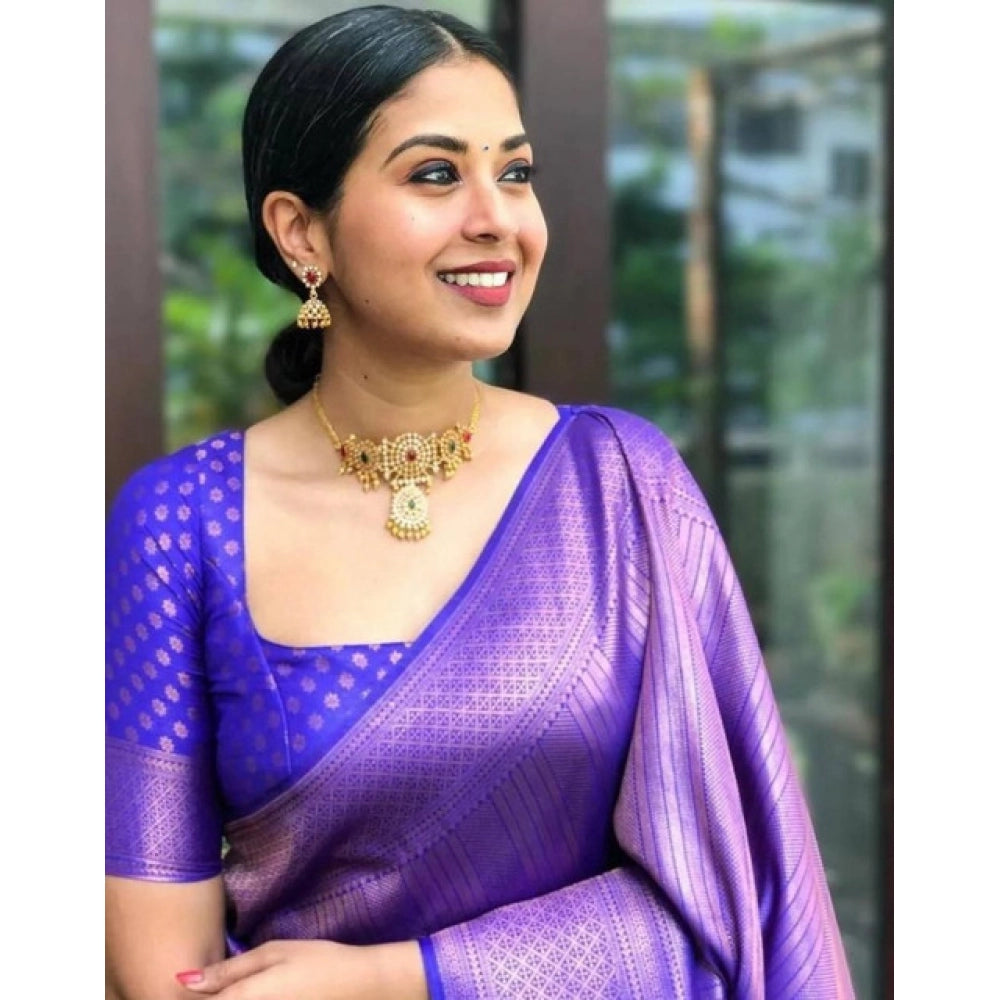 Women's Litchi Silk Printed Saree — Purple · _PUR