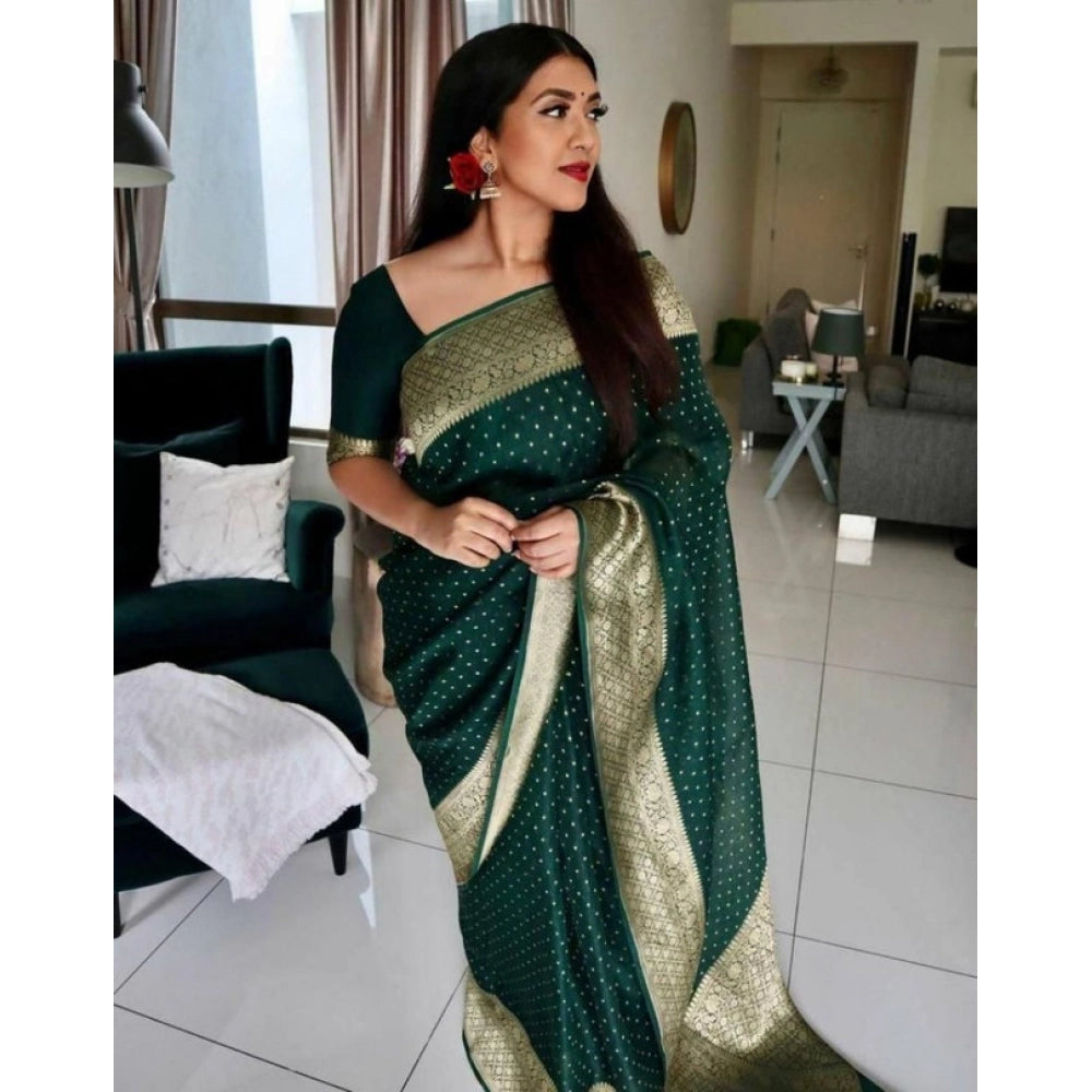 Women's Litchi Silk Printed Saree — Green · REEN