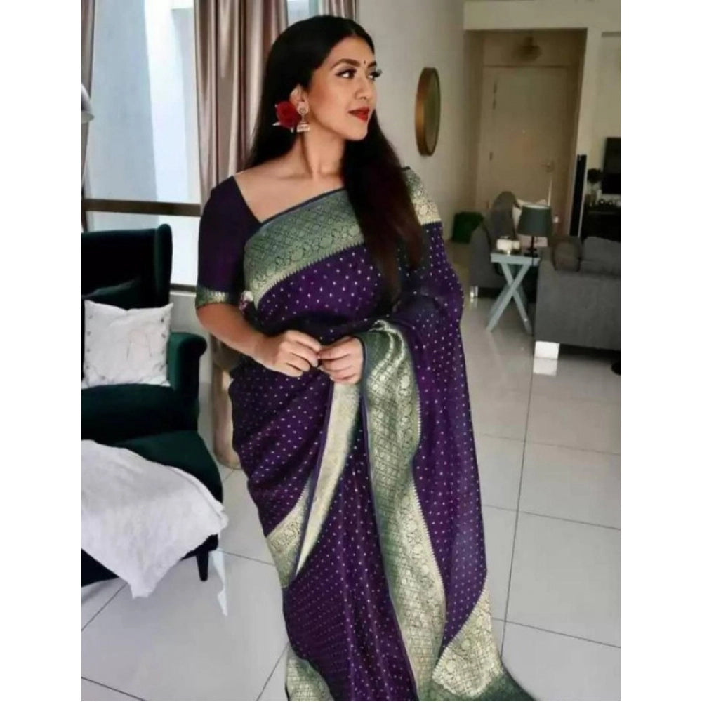 Women's Litchi Silk Printed Saree — Purple · _PUR