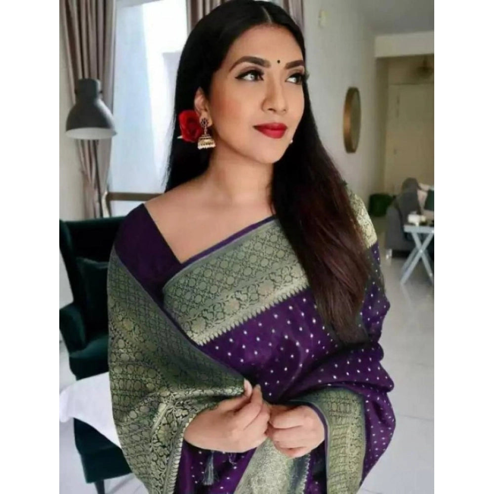 Women's Litchi Silk Printed Saree — Purple · _PUR
