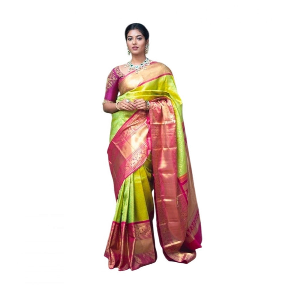 Women's Litchi Silk Printed Saree — Green · REEN