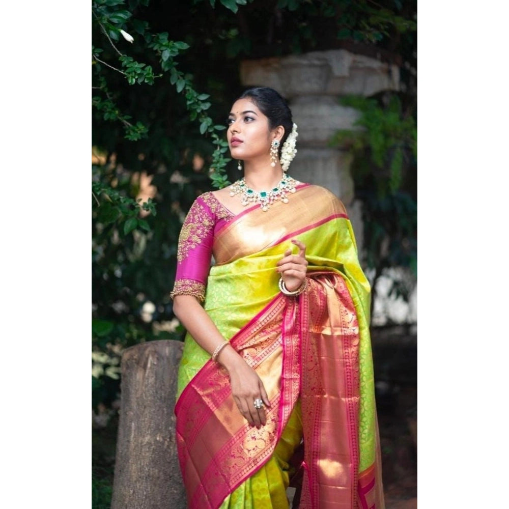 Women's Litchi Silk Printed Saree — Green · REEN