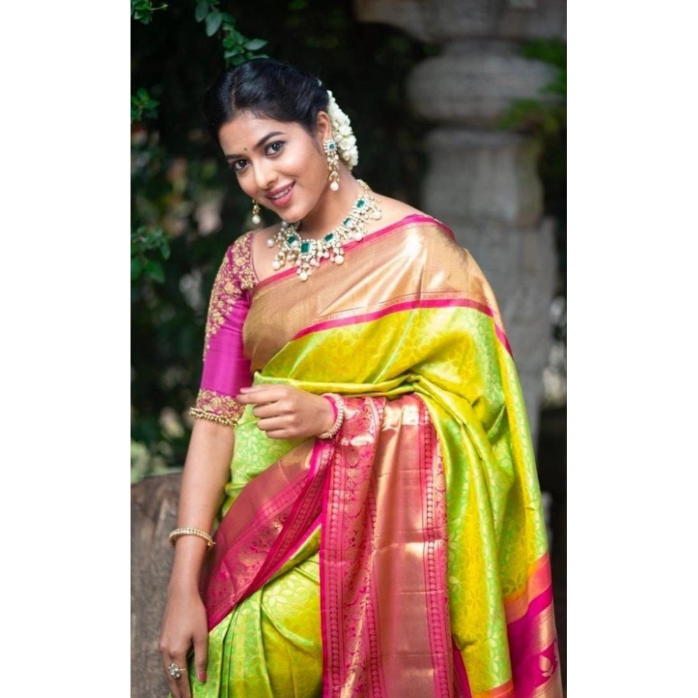 Women's Litchi Silk Printed Saree — Green · REEN