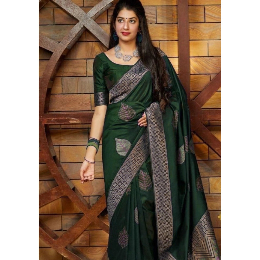 Women's Litchi Silk Printed Saree — Green · REEN