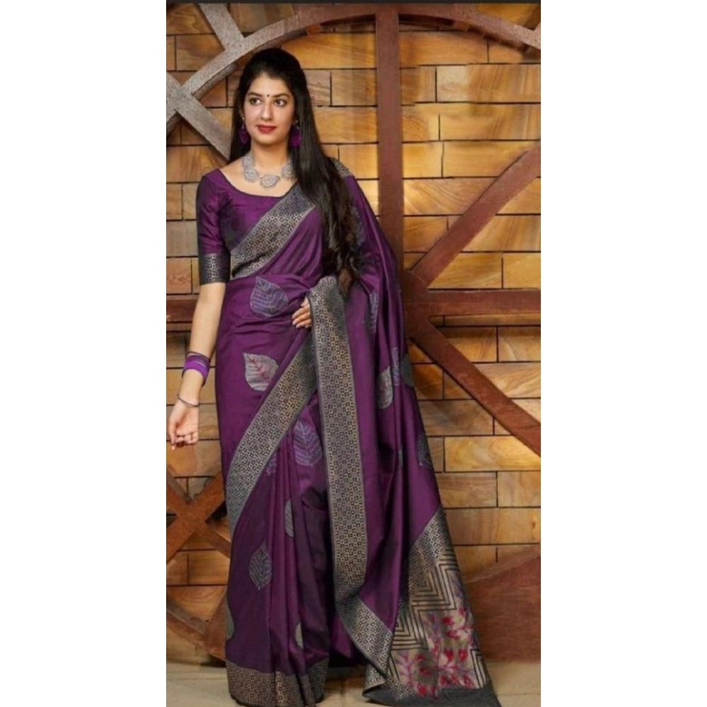 Women's Litchi Silk Printed Saree — Purple · _PUR