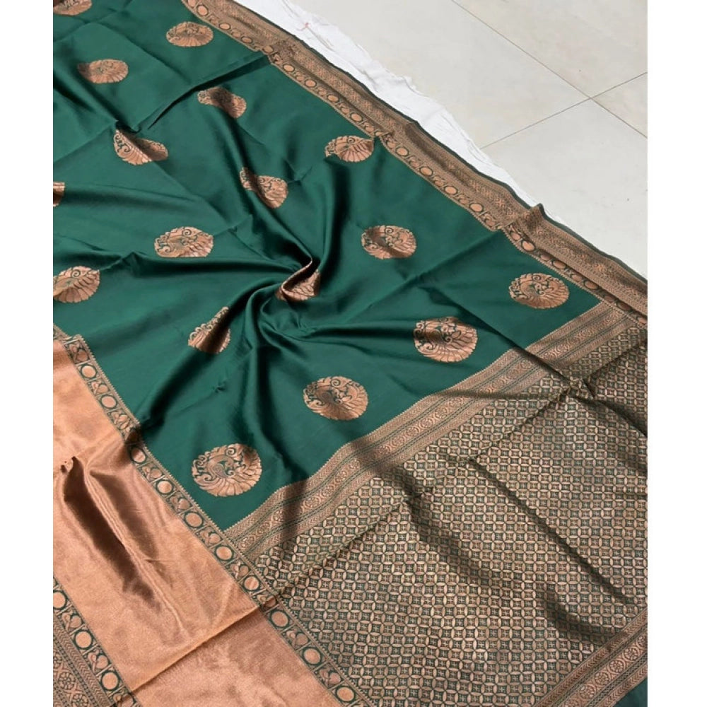 Women's Litchi Silk Printed Saree — Green · REEN