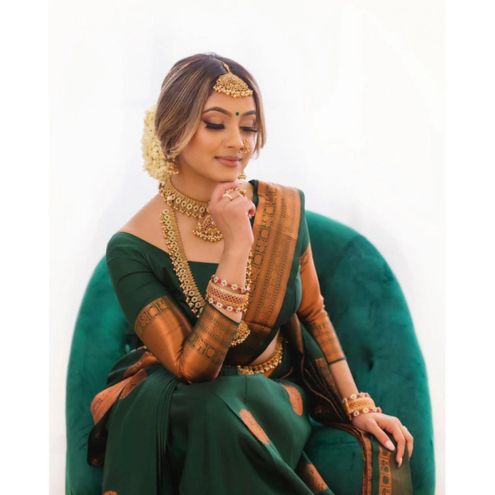 Women's Litchi Silk Printed Saree — Green · REEN