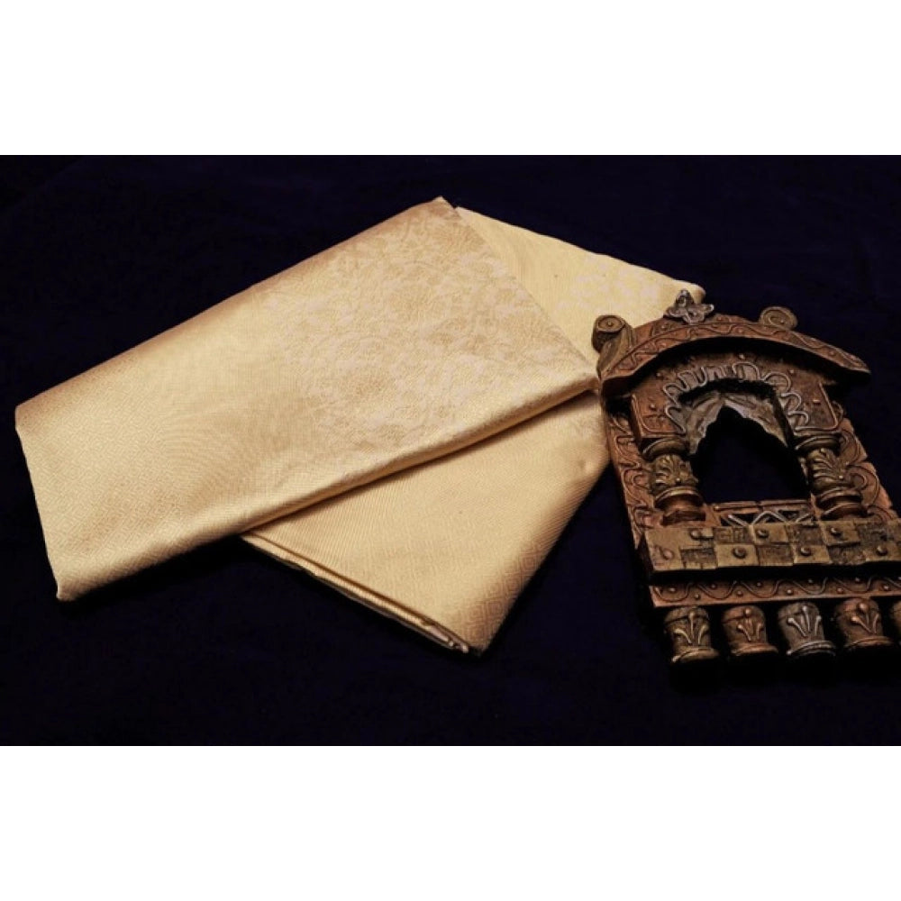 Women's Litchi Silk Printed Saree — Gold · GOLD