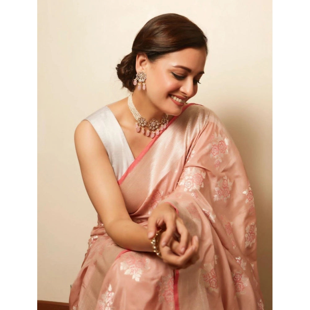 Women's Litchi Silk Printed Saree — Peach · EACH