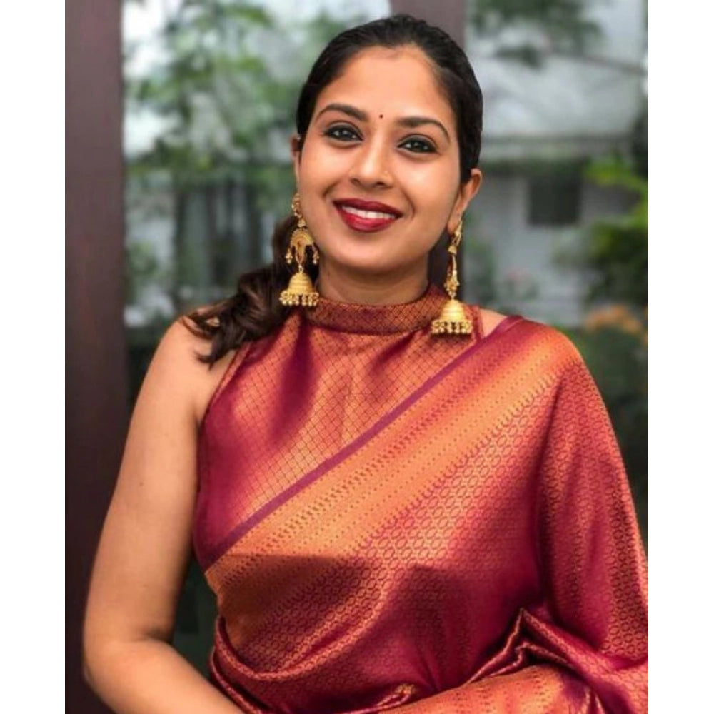 Women's Litchi Silk Printed Saree — Red · _RED