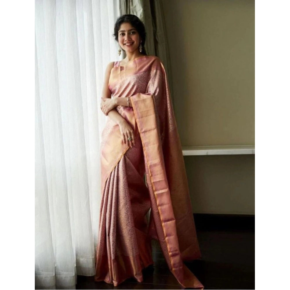 Women's Litchi Silk Printed Saree — Light Pink · PINK