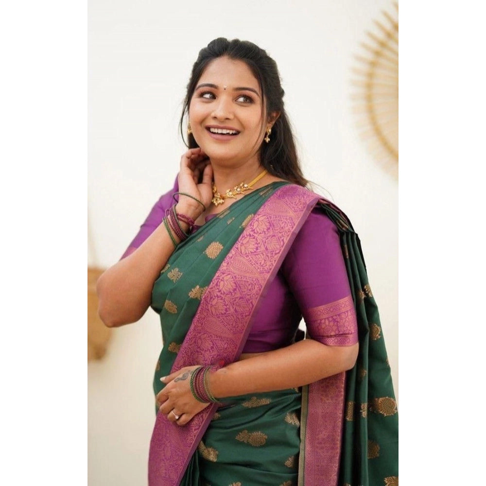 Women's Litchi Silk Printed Saree — Green · REEN