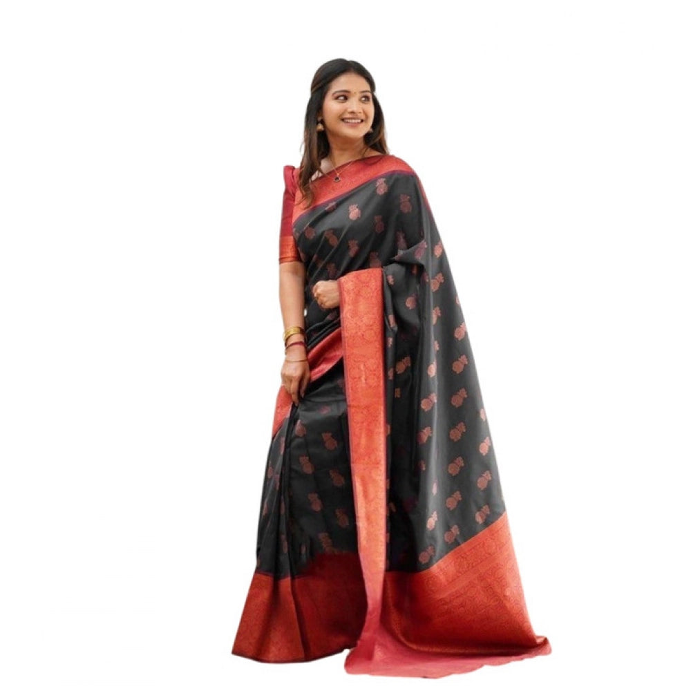 Women's Litchi Silk Printed Saree — Grey · GREY