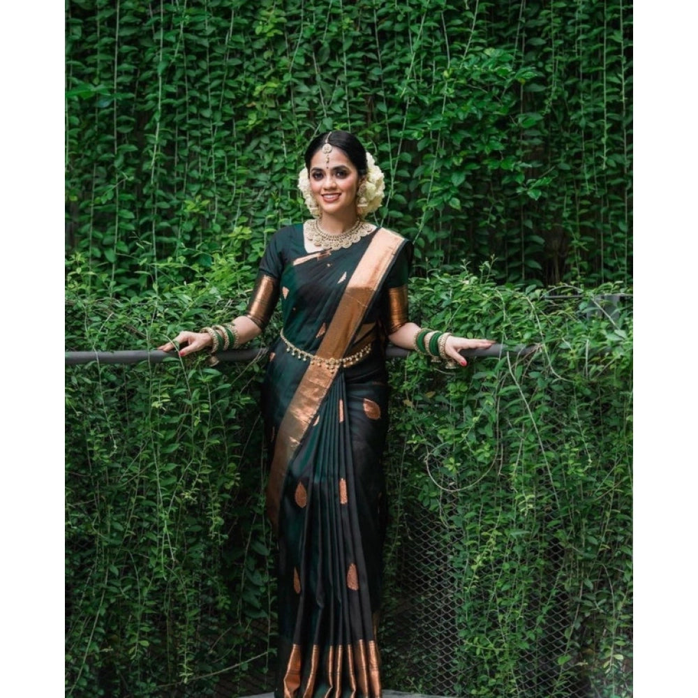 Women's Litchi Silk Printed Saree — Green · REEN