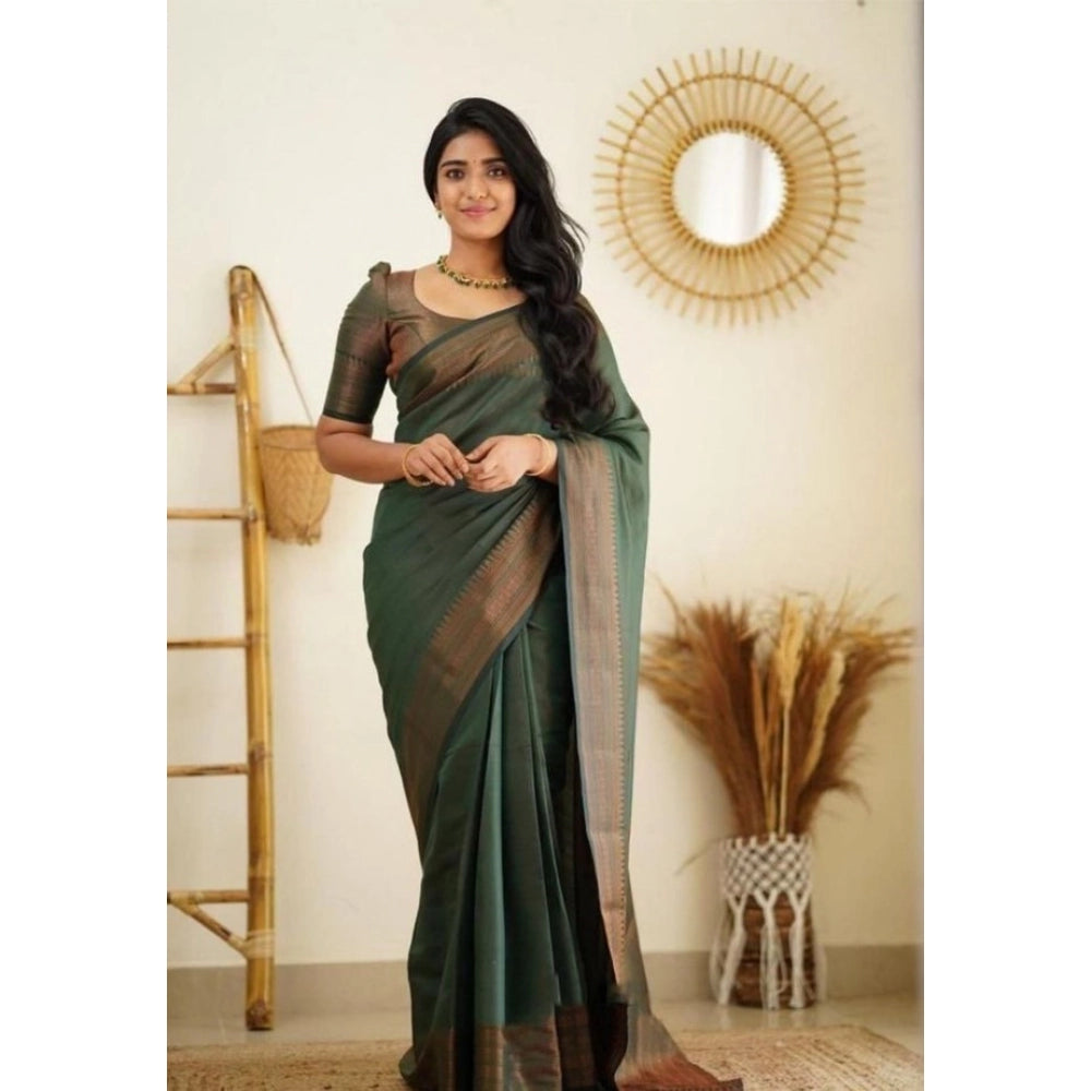 Women's Litchi Silk Printed Saree — Green · REEN