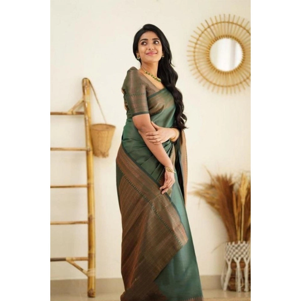 Women's Litchi Silk Printed Saree — Green · REEN