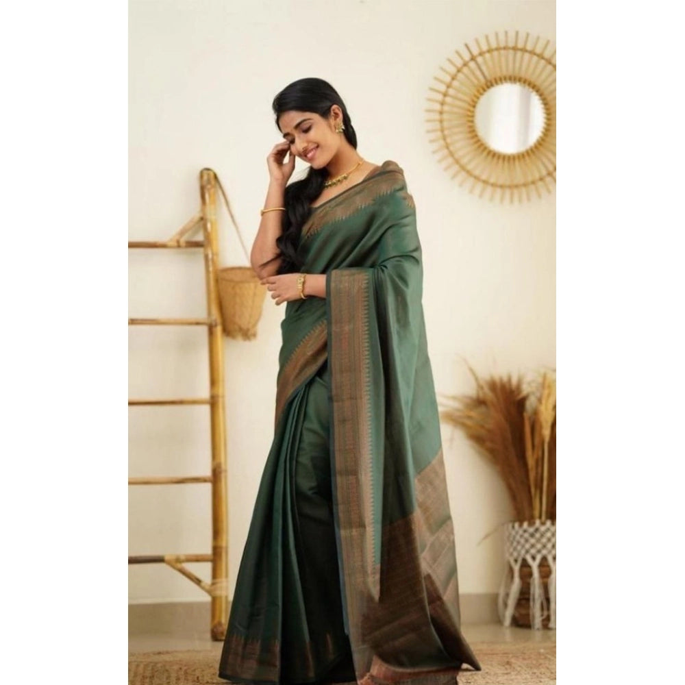 Women's Litchi Silk Printed Saree — Green · REEN