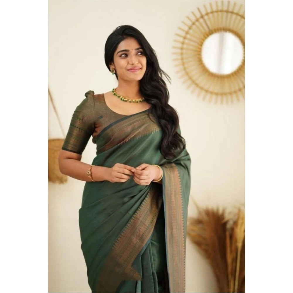 Women's Litchi Silk Printed Saree — Green · REEN