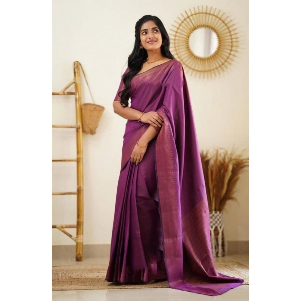 Women's Litchi Silk Printed Saree — Purple · _PUR