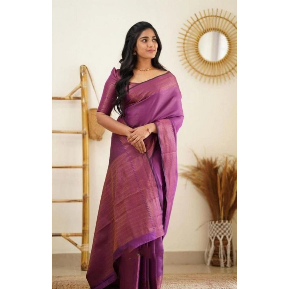Women's Litchi Silk Printed Saree — Purple · _PUR
