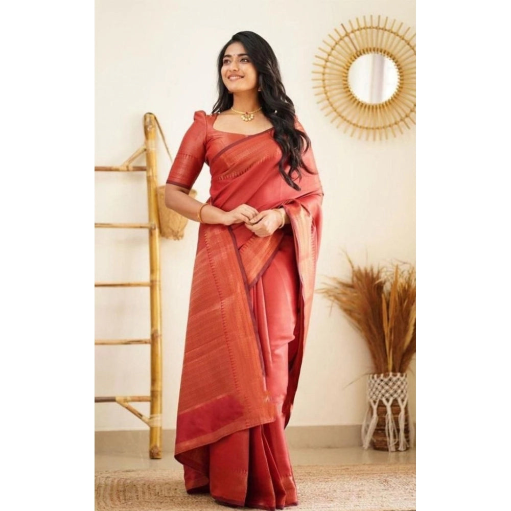Women's Litchi Silk Printed Saree — Red · _RED