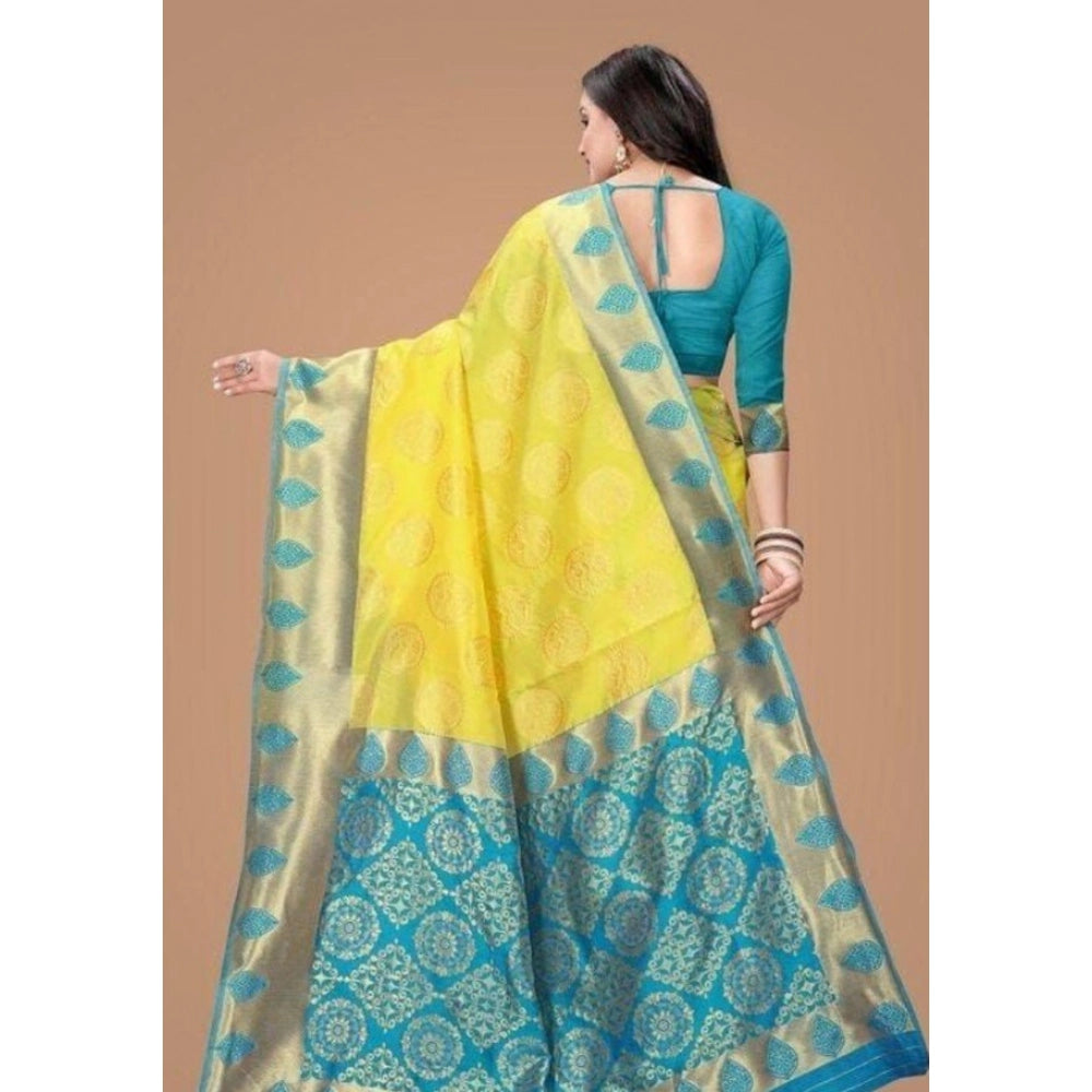 Women's Litchi Silk Printed Saree — Yellow · LLOW