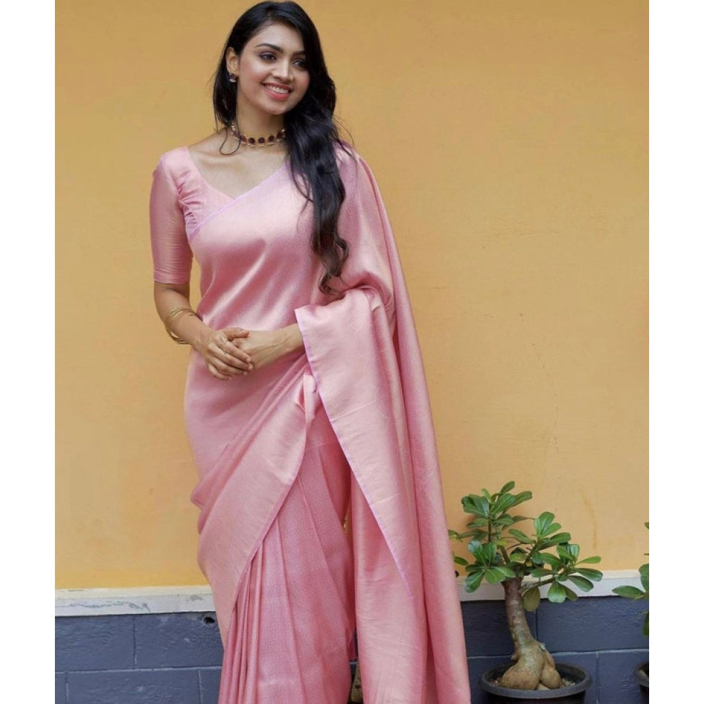 Women's Litchi Silk Printed Saree — Light Pink · PINK