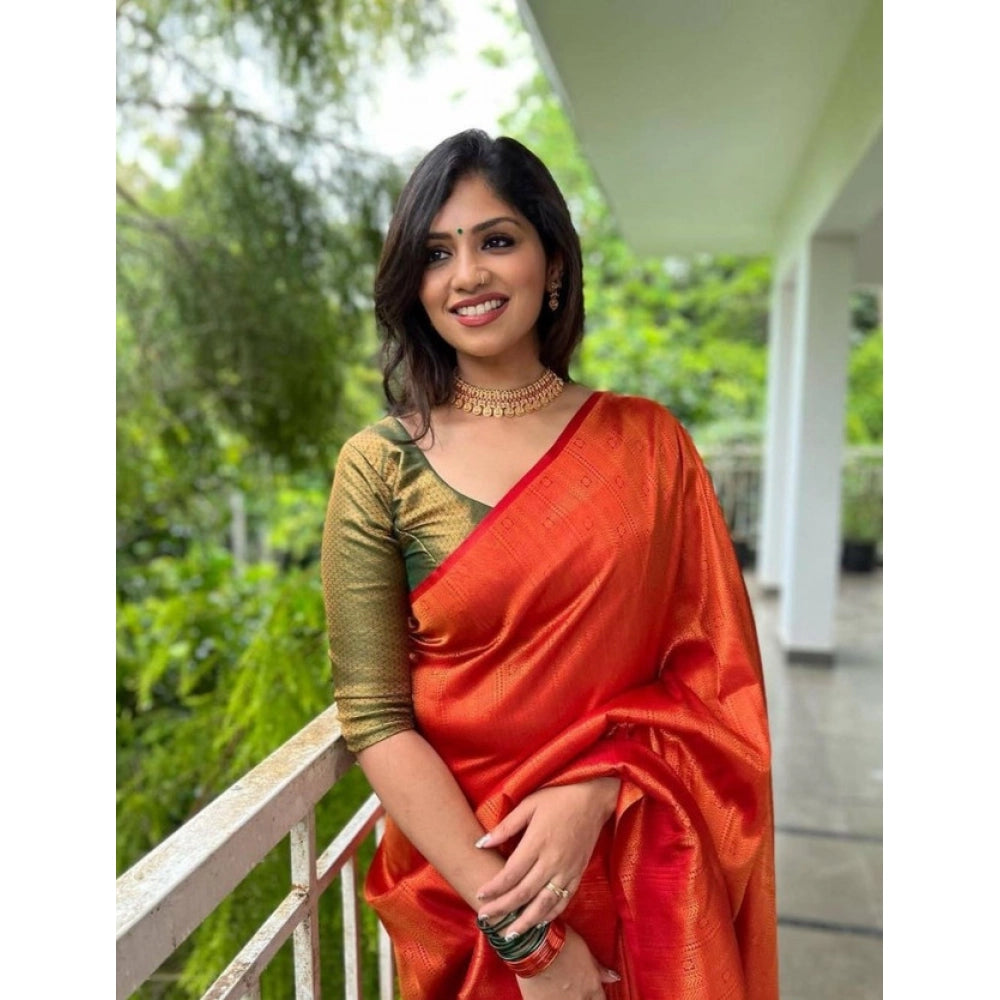 Women's Litchi Silk Printed Saree — Red · _RED