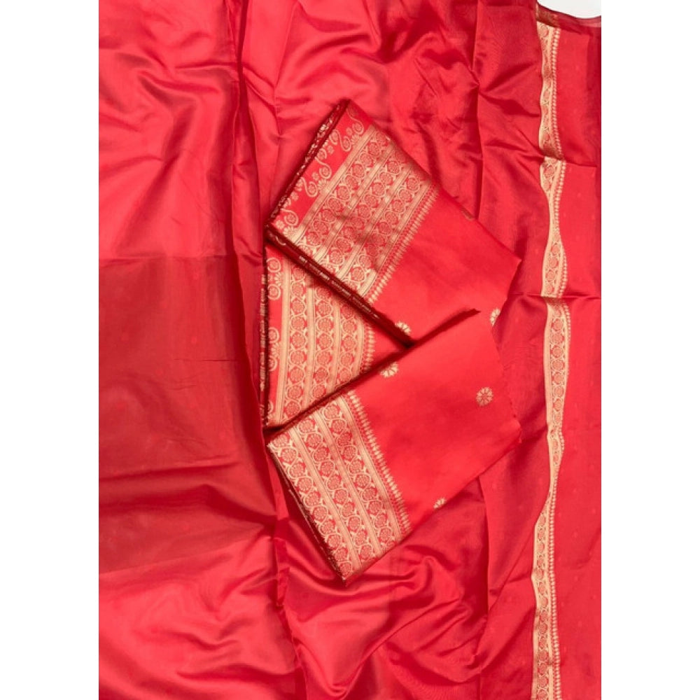 Women's Litchi Silk Printed Saree — Red · _RED
