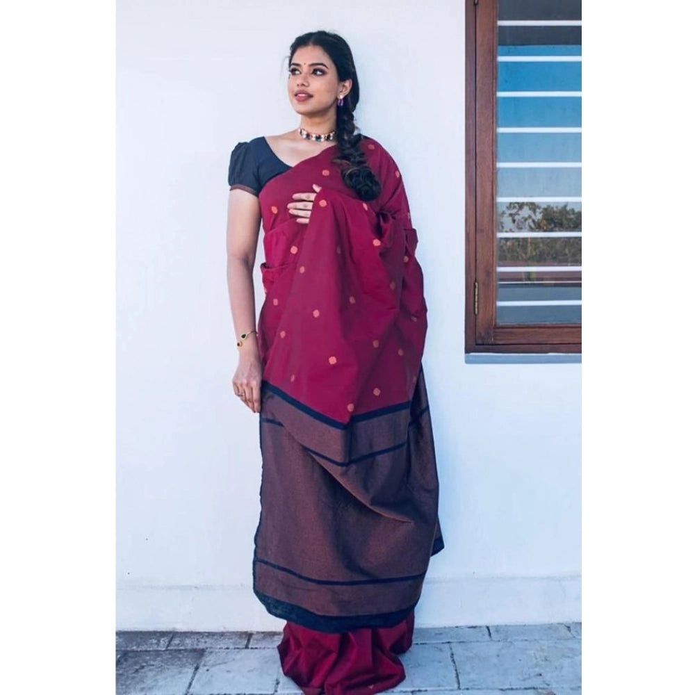 Women's Litchi Silk Printed Saree — Red · _Red