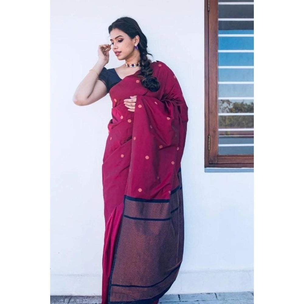 Women's Litchi Silk Printed Saree — Red · _Red
