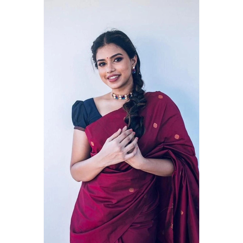 Women's Litchi Silk Printed Saree — Red · _Red