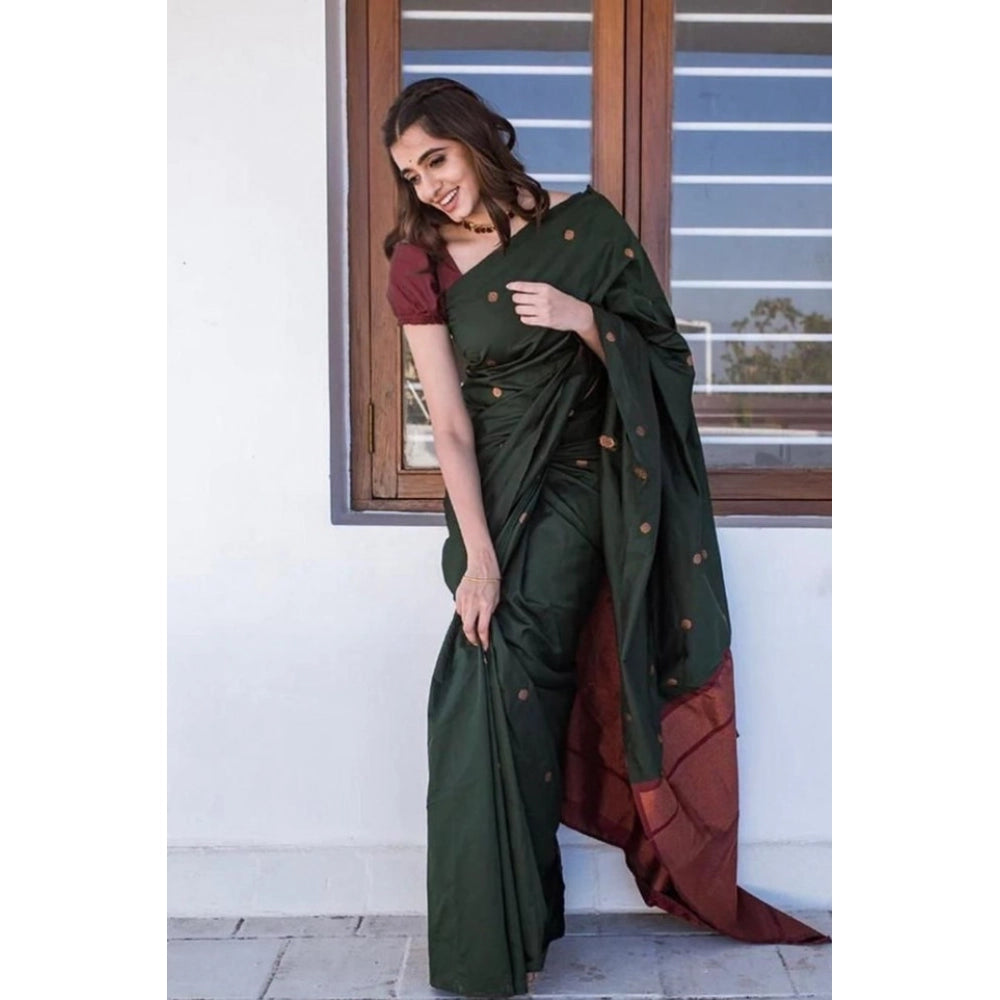 Women's Litchi Silk Printed Saree — Dark Green · kgrn