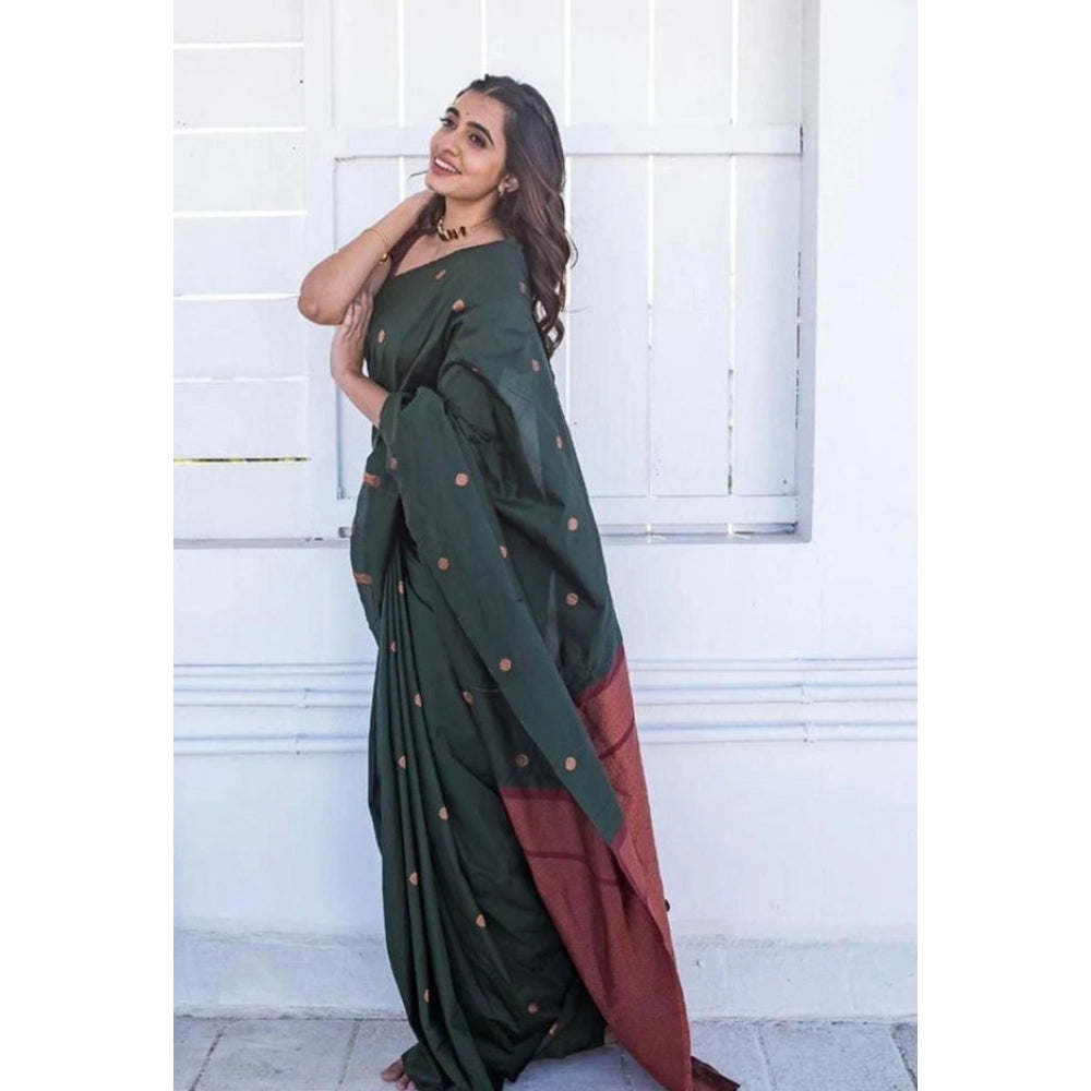 Women's Litchi Silk Printed Saree — Dark Green · kgrn